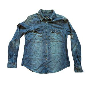 Express Denim Shirt Blue Button Down Long Sleeve Fitted Small